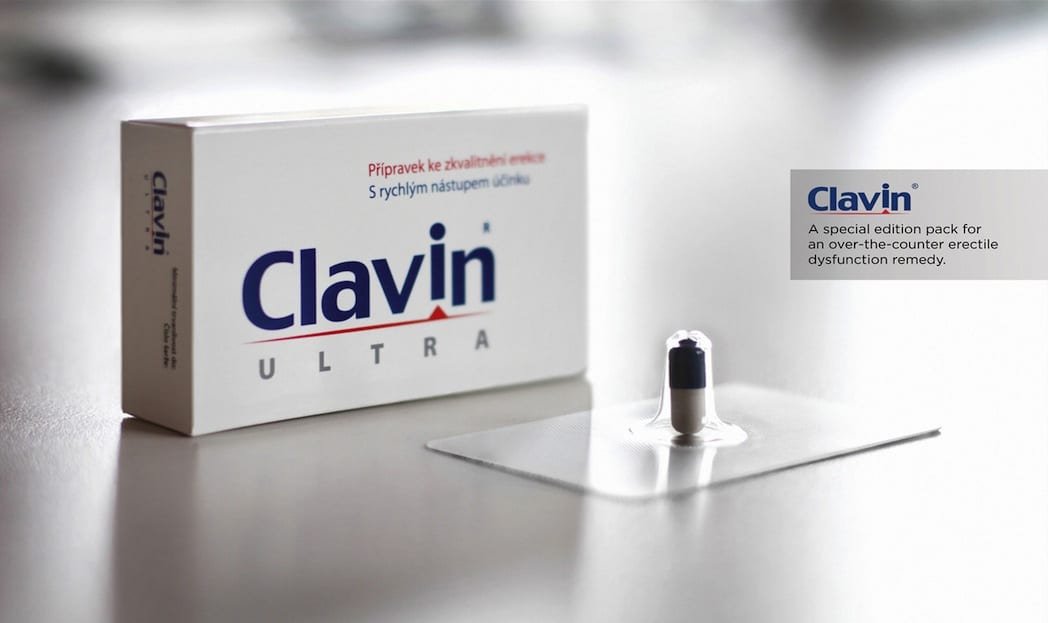 Clavin ousa em embalagem de pílula para ereção