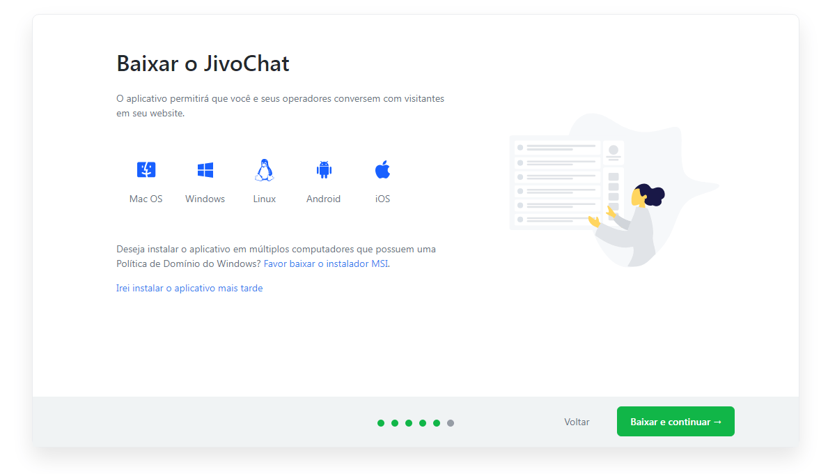 Tutorial de como instalar um chat para site. Tela para baixar o aplicativo do Jivochat